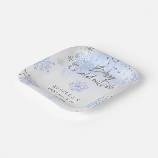 ブルーベビーその冷たい外の冬の赤ちゃんシャワー ペーパープレート (傾斜あり)