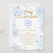 ブルーベビーその冷たい外の冬の赤ちゃんシャワー 招待状 (正面)