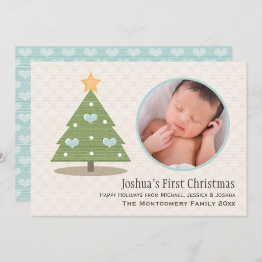 ブルーベビーの初めてのクリスマスツリーフォトカード シーズンカード (正面/裏面)