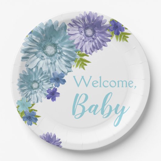 ブルーベビーイン開花ブランチシャワー ペーパープレート (正面)
