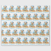 ブルーベビーウェルカムテディベアギフトラッピング紙 ラッピングペーパー (フラット)