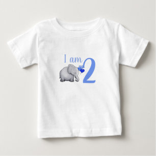 ブルーベビーエレファカスタムントエイジトドラー2ndバースデー ベビーTシャツ