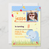 ブルーベビーエレファントパーソナライズされたパーティー 招待状 (正面)