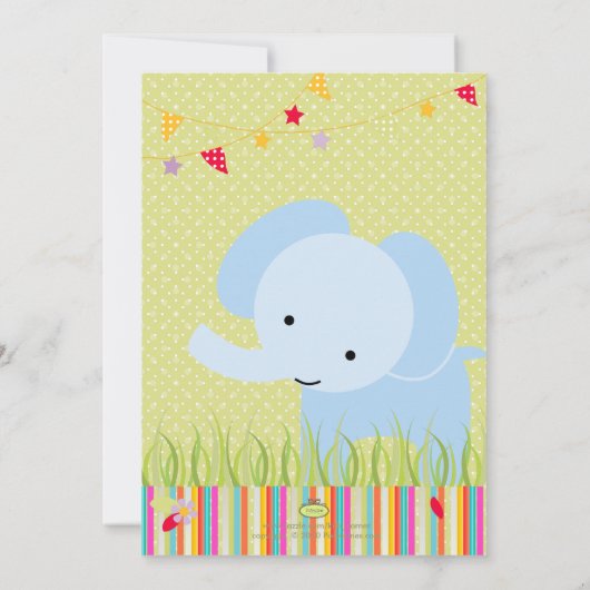 ブルーベビーエレファントパーソナライズされたパーティー 招待状 (裏面)