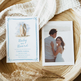 ブルーベビーオンボードビーチベビーシャワー招待状 招待状