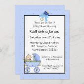 ブルーベビーカーのベビースシャワー 招待状 (正面/裏面)