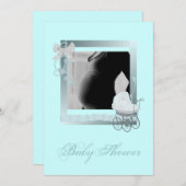 ブルーベビーカー写真ベビーシャワー招待状 招待状 (正面/裏面)