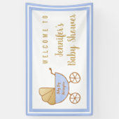 ブルーベビーカー男の赤ちゃんシャワーウェルカム 横断幕 (縦)