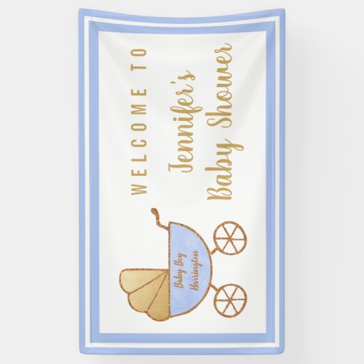 ブルーベビーカー男の赤ちゃんシャワーウェルカム 横断幕 (縦)