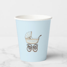 ブルーベビーカー男の赤ちゃんシャワーカップ 紙コップ