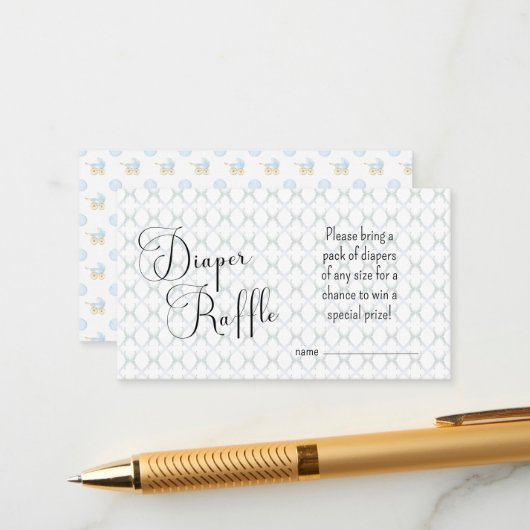 ブルーベビーキャリッジパターンおむつラッフルカード エンクロージャーカード (正面/裏面インサイチュ)