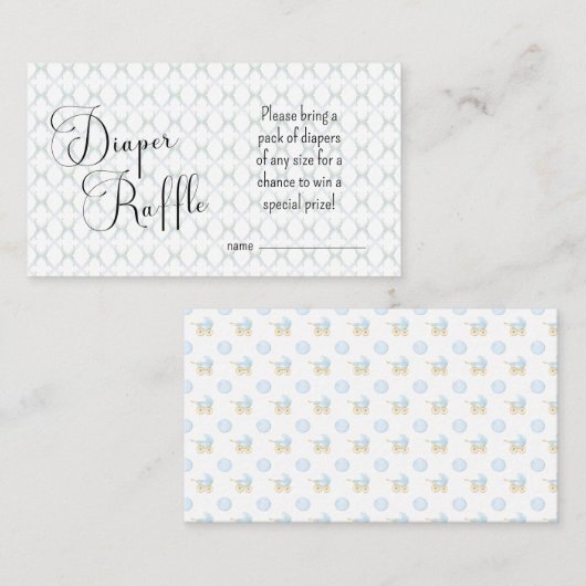 ブルーベビーキャリッジパターンおむつラッフルカード エンクロージャーカード (正面/裏面)