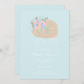 ブルーベビーキャリッジベビーシャワー招待状 招待状 (正面/裏面)