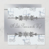 ブルーベビーキャリッジ男の赤ちゃんプリンスシャワー 招待状 (正面/裏面)