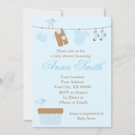 ブルーベビークロスラインベビーシャワー 招待状 (正面)