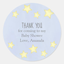 ブルーベビーシャワーのお礼 黄色の星 シンプル ラウンドシール