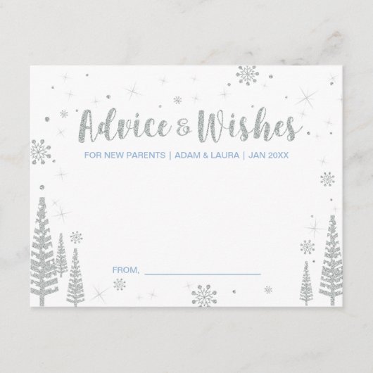 ブルーベビーシャワーアドバイスカードお母さん、両親 アドバイスカード (正面)