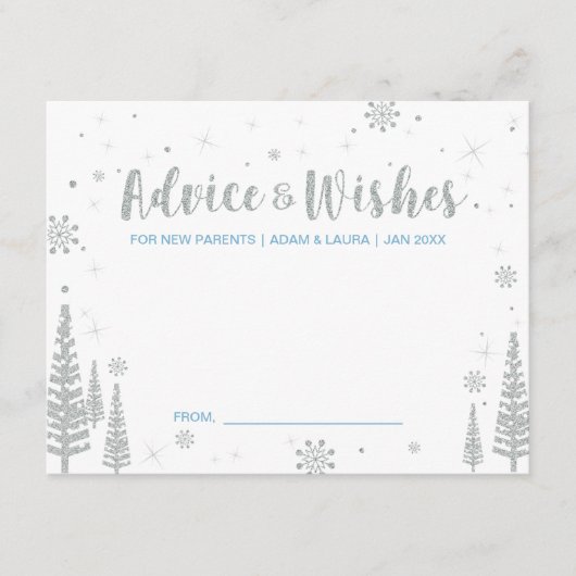 ブルーベビーシャワーアドバイスカードお母さん、両親 アドバイスカード (正面)