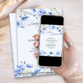 ブルーベビーシャワーエレガント夏フローラ 招待状