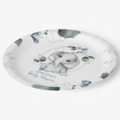 ブルーベビーシャワーエレファントウオーターカラーグリーン ペーパープレート (アングル)