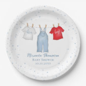 ブルーベビーシャワークロサーラインかわいい ペーパープレート (正面)