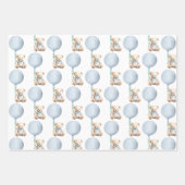 ブルーベビーシャワーテディベアとバルーン ラッピングペーパーシート (正面)