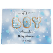 ブルーベビーシャワーハートパターン抱き枕 ラージペーパーバッグ (正面)