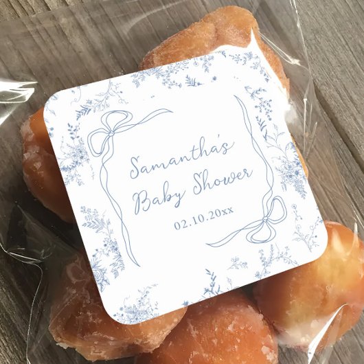 ブルーベビーシャワーフローラボウ スクエアシール