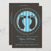 ブルーベビーシャワーベビー足跡 招待状 (正面/裏面)