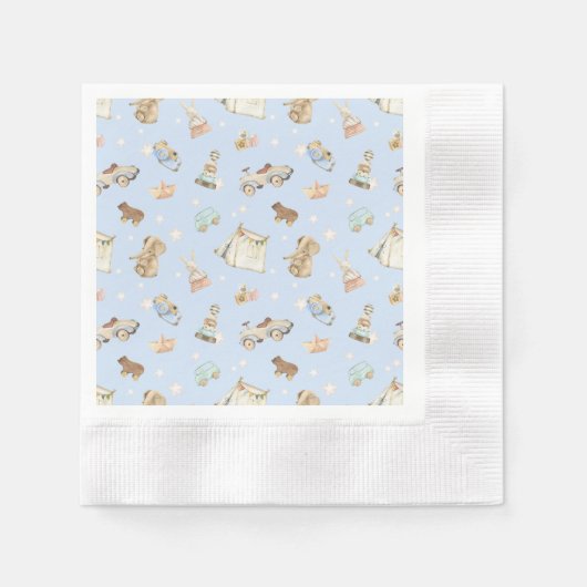 ブルーベビーシャワーヴィンテージトイコインカクテル 縁ありカクテルナプキン (正面)