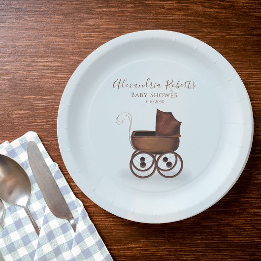 ブルーベビーシャワーヴィンテージ パーソナライズされた ペーパープレート