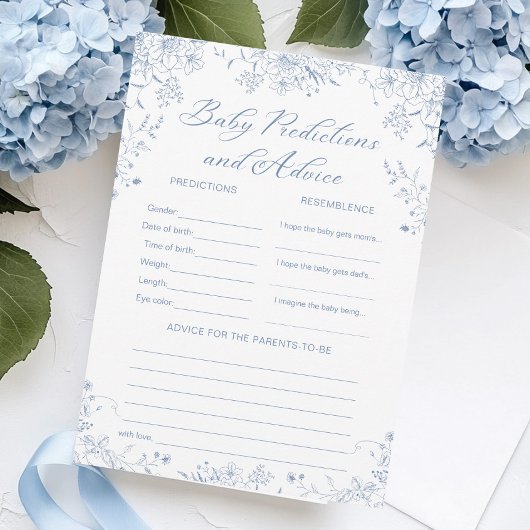 ブルーベビーシャワー予測とアドバイスゲームカード 招待状