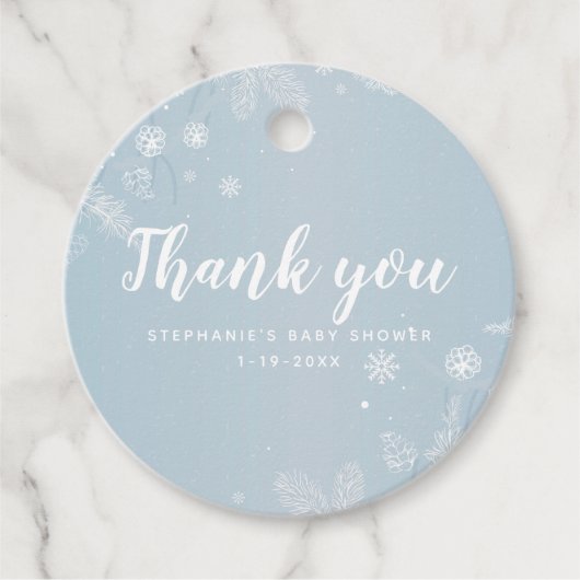 ブルーベビーシャワー冬スノーフレーク少年ありがとう フェイバータグ (正面)