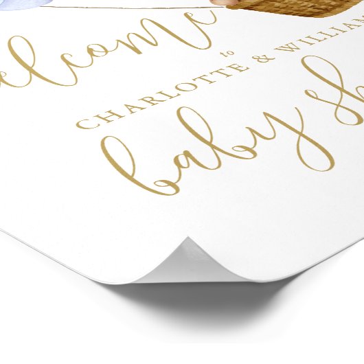 ブルーベビーシャワー歓迎サインを待つことができる ポスター (角)