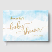 ブルーベビーシャワー水彩及び金ゴールドグリッター ゲストブック (正面)