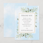 ブルーベビーシャワー詩春葉緑色 サンキューカード (正面/裏面)