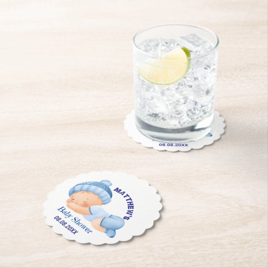 ブルーベビーシャワー、男の赤ちゃんシャワー ペーパーコースター (インサイチュ)