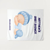 ブルーベビーシャワー、男の赤ちゃんパーティー背景 タペストリー (正面(横))