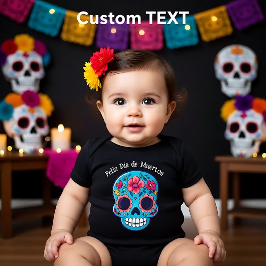 🌹ブルーベビーシュガースカル🌹カスタム文字 ベビーボディスーツ