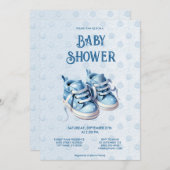 ブルーベビーシューズベビーシャワー招待状 招待状 (正面/裏面)