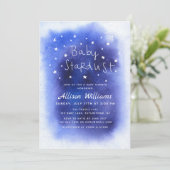 ブルーベビースターダストスターズウォーターカラーベビーシャワー 招待状 (スタンド正面)