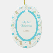 ブルーベビーゾウ初めてのクリスマス写真テンプレート セラミックオーナメント (裏面)