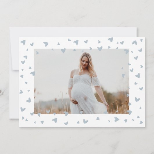 ブルーベビーゾウ水彩赤ちゃんシャワー写真 招待状 (裏面)