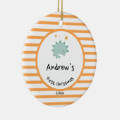 ブルーベビーディノ |初めてのクリスマスオレンジストライプ色 セラミックオーナメント (右)