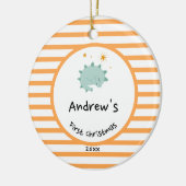 ブルーベビーディノ |初めてのクリスマスオレンジストライプ色 セラミックオーナメント (左)