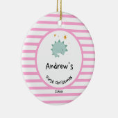 ブルーベビーディノ |初めてのクリスマスピンクストライプシック セラミックオーナメント (右)