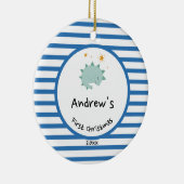 ブルーベビーディノ |初めてのクリスマスブルーストライプシック セラミックオーナメント (右)