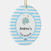 ブルーベビーディノ |初めてのクリスマスベビーブルーストライプ セラミックオーナメント (右)
