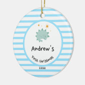 ブルーベビーディノ |初めてのクリスマスベビーブルーストライプ セラミックオーナメント (左)