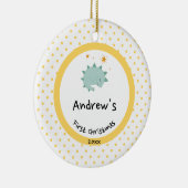 ブルーベビーディノ |初めてのクリスマス黄水玉模様 セラミックオーナメント (右)